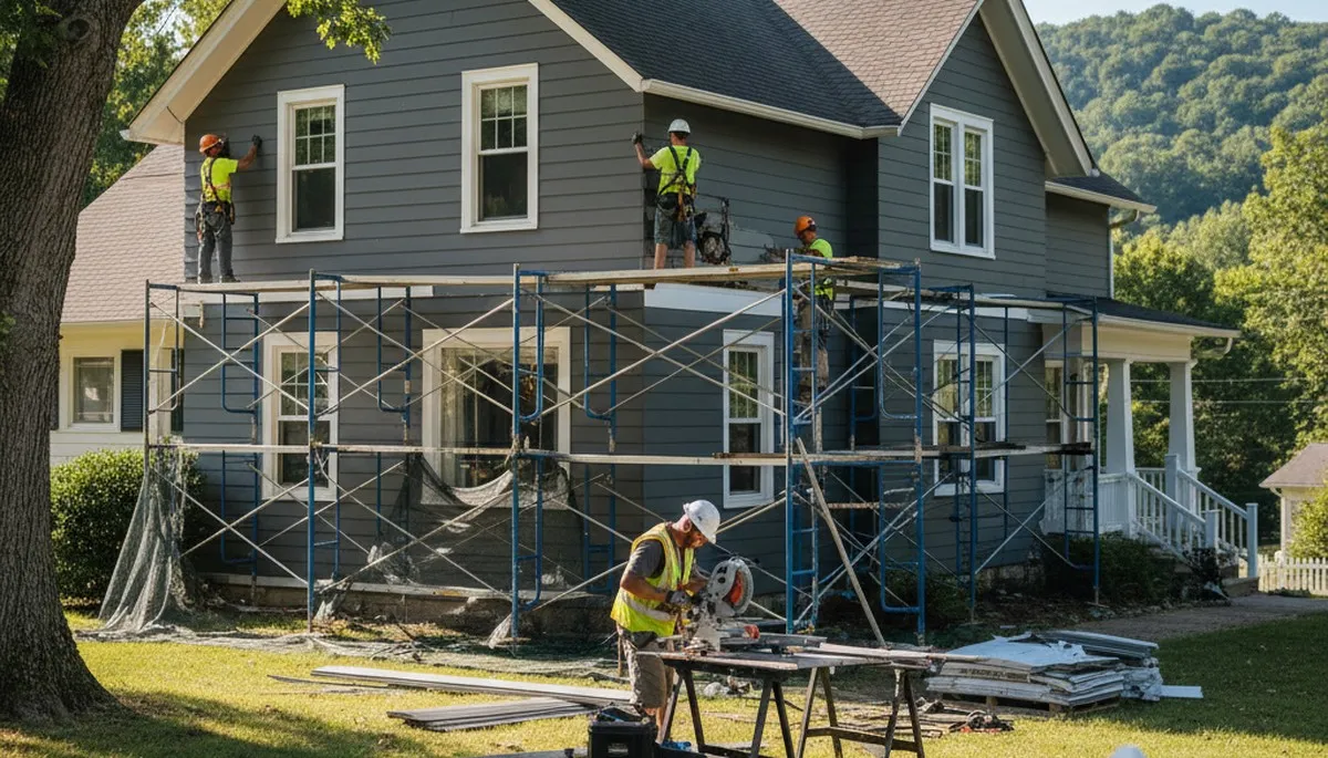 Knoxville, TN siding contractor installing durable vinyl siding on a home exterior