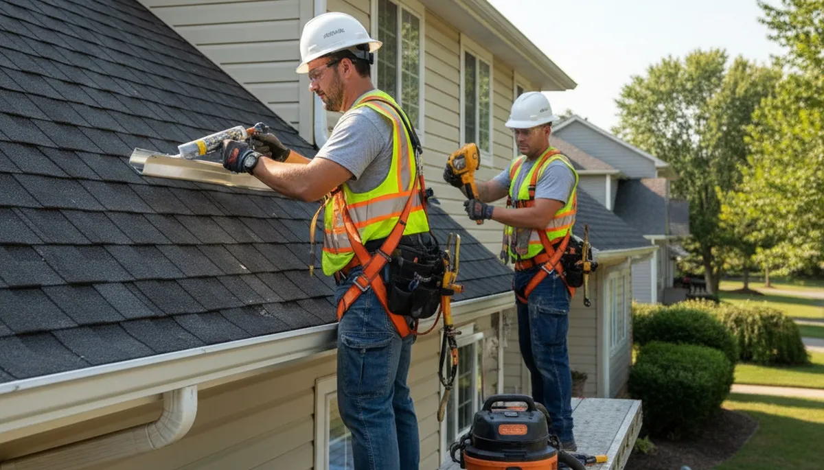 Knoxville, TN siding and gutter repair crew fixing leaks and sagging on a home exterior